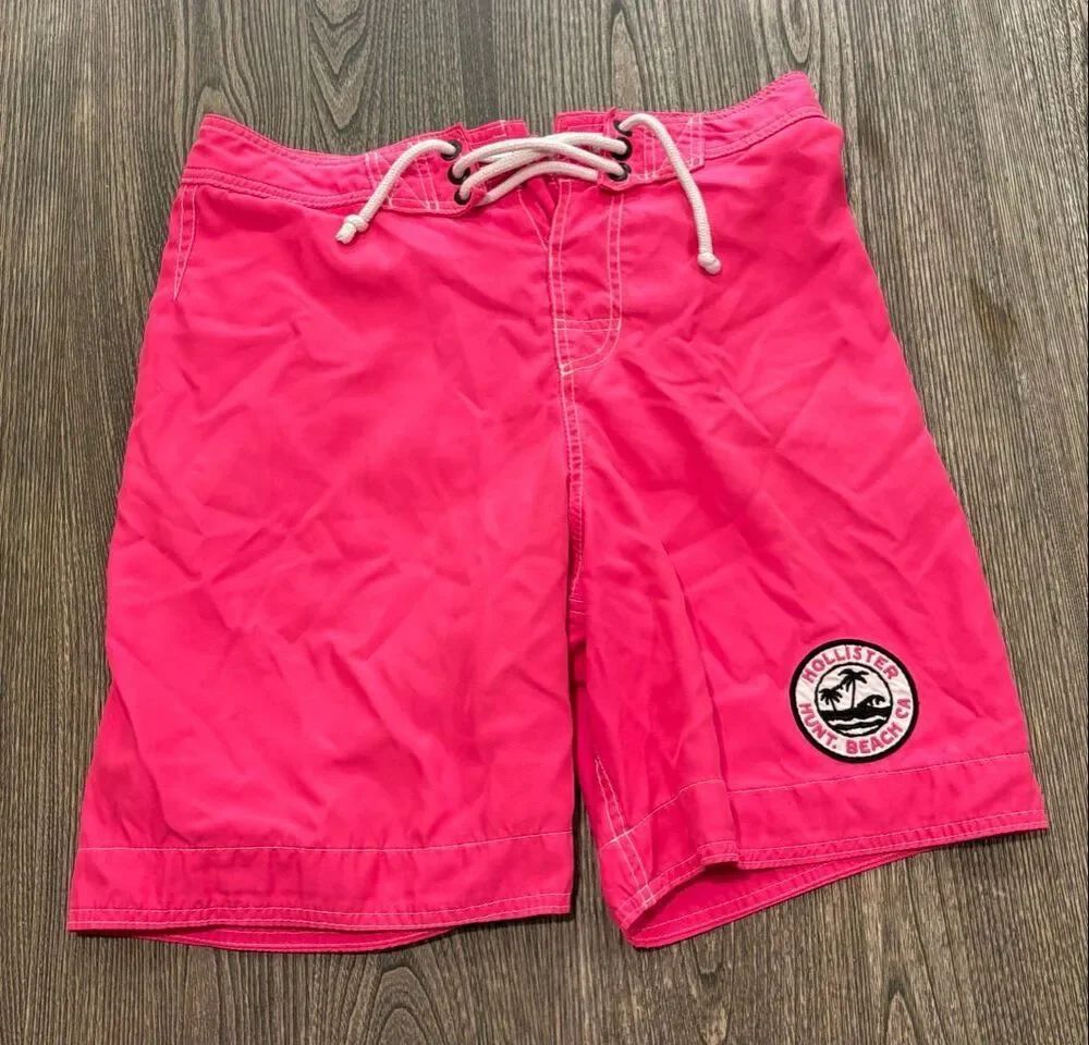 Hollister Mens Board Shorts Swim Trunks Mid Rise Lace-Up Pocket Pink Size S